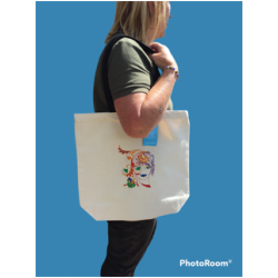 Canvas tote bag with embroidered lady