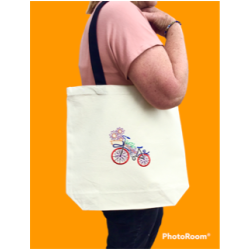 Cotton Canvas Tote Bag with bicycle embroidery