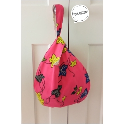 Pink flower print Japanese knot bag