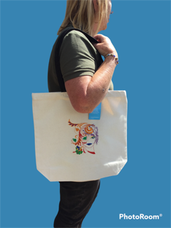 Canvas tote bag with embroidered lady