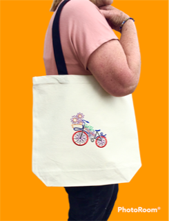 Cotton Canvas Tote Bag with bicycle embroidery