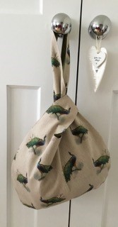 Peacock print Japanese knot bag