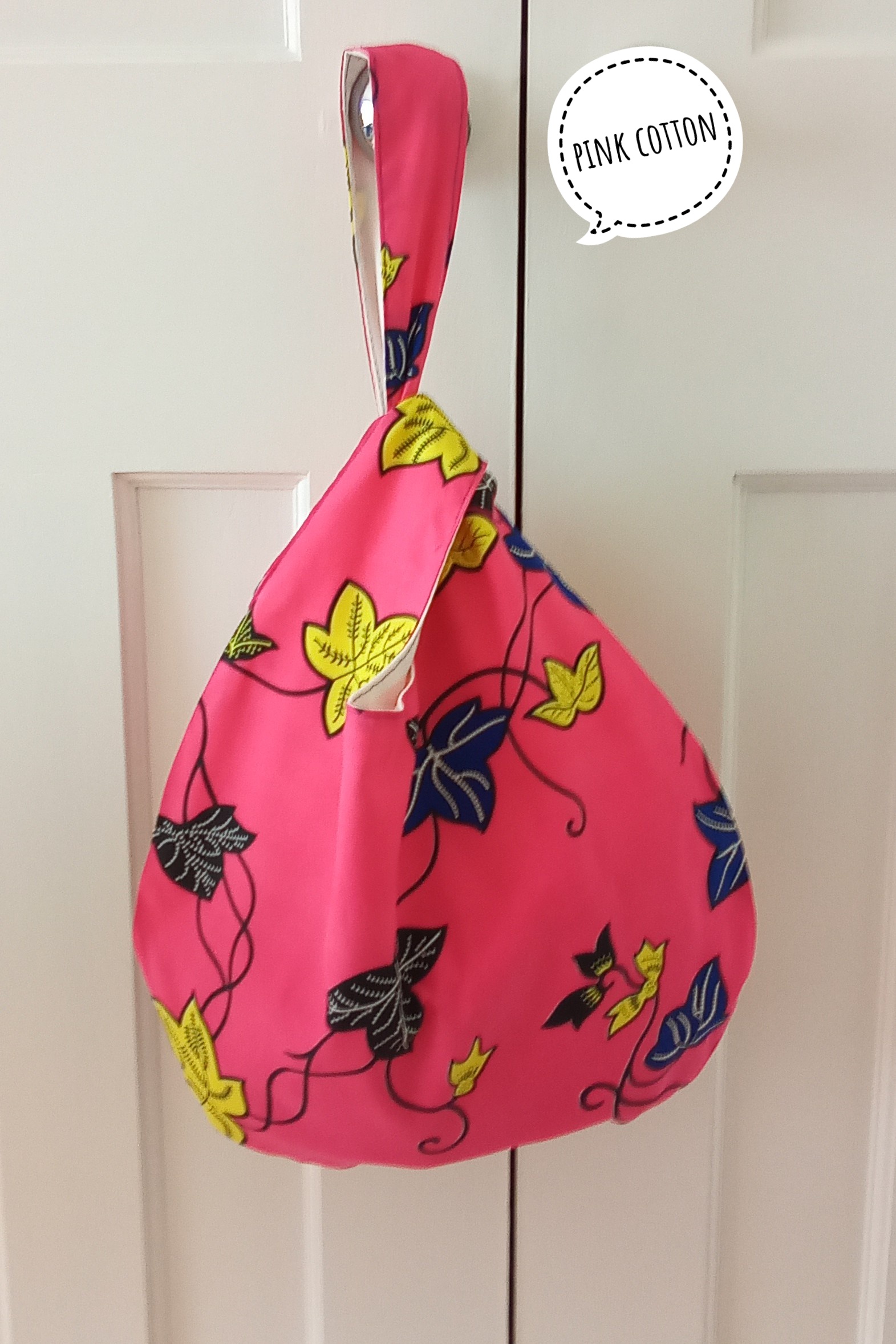 Pink flower print Japanese knot bag